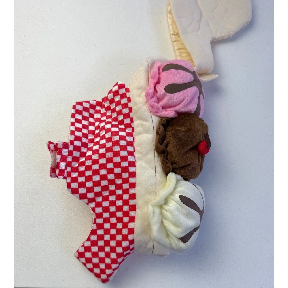 Small Ice Cream Sundae Pet Dog Costume Red White Checkered Halloween Whimsical